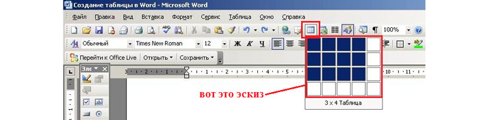 меню эскиза в MS Word 2003